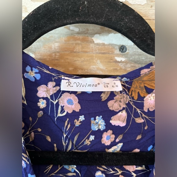 R. Vivimos Long Sleeve Bohemian MIDI Dress Navy Floral Women’s Size Small 4/6 - Picture 2 of 6